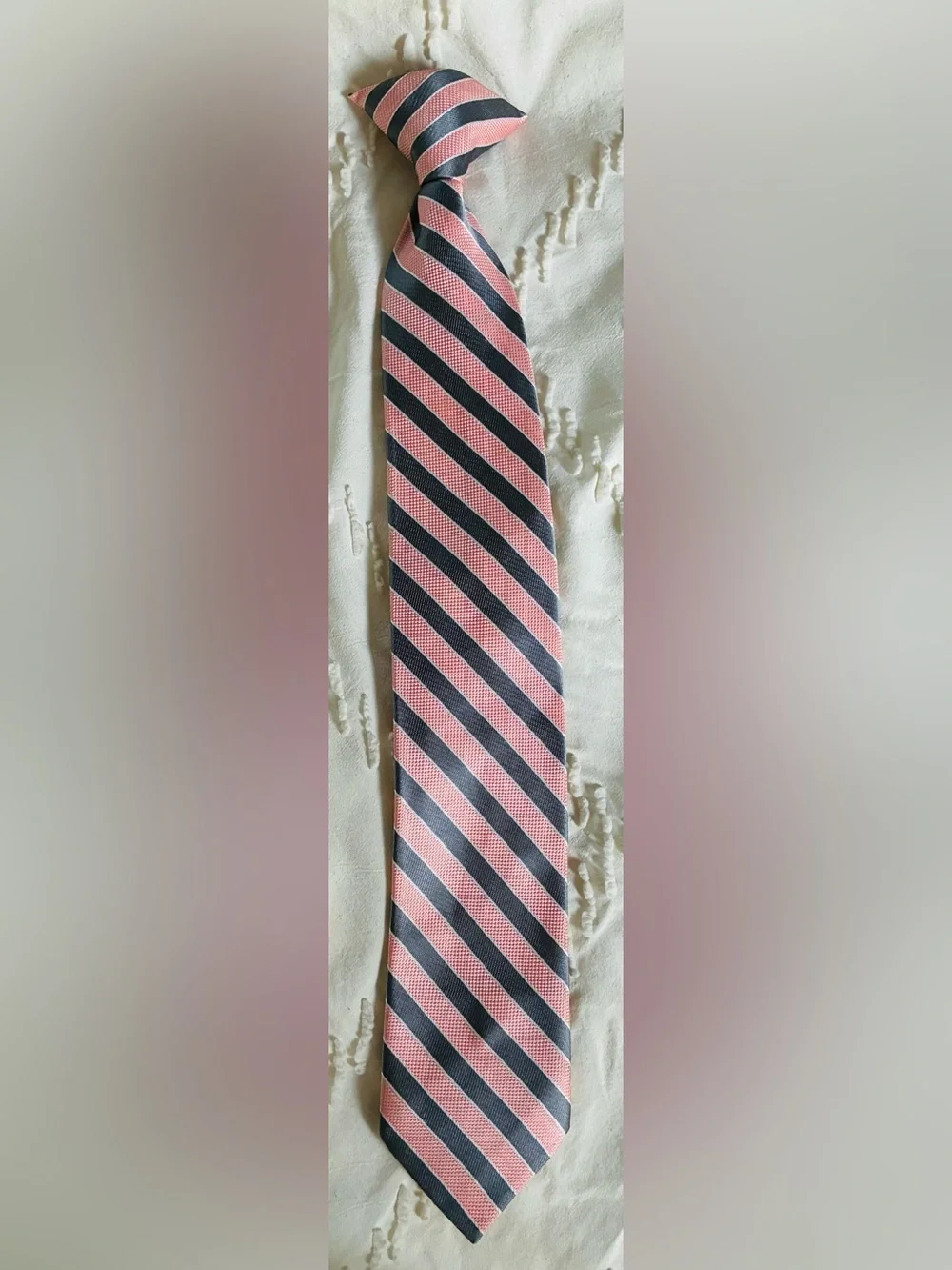 Pink and Navy Diagonal Stripe boys clip on  Tie
